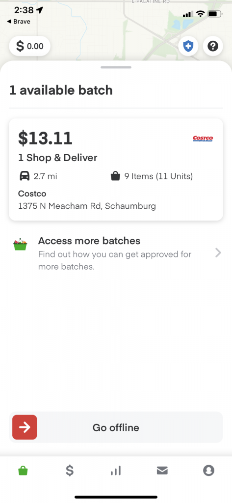screenshot of the instacart shopper app showing baych details