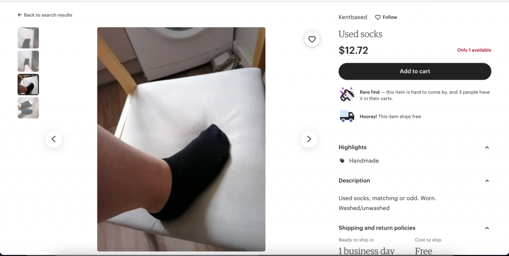 photo showing used socks for sale on etsy as one of the places to sell used underwear