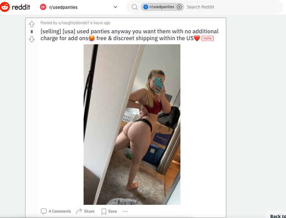 selling used underwear on reddit